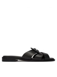 Tommy Hilfiger Klapki Leather Crest Square Toe Sandals FW0FW09126 Czarny. Czarne klapki damskie Tommy Hilfiger, bez wzorów, ze skóry, bez obcasa. Za 529.99 zł.