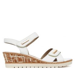 Sandały Remonte. Białe sandały damskie Remonte, bez wzorów, bez obcasa, na koturnie. Za 359.99 zł.