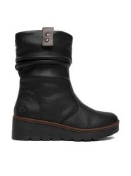 Rieker Kozaki CEO-X9155-00 Czarny. Czarne kozaki damskie Rieker, ze skóry, bez obcasa, na koturnie. Za 379.99 zł.