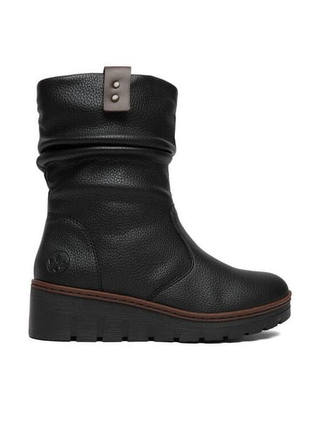 Rieker Kozaki CEO-X9155-00 Czarny. Czarne kozaki damskie Rieker, ze skóry, bez obcasa, na koturnie. Za 379.99 zł.