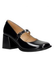 Wojas Skórzane czółenka w kolorze czarnym z paskiem rozmiar: 38. Czarne czółenka damskie Wojas, bez wzorów, z okrągłym noskiem, bez obcasa. Za 332.52 zł.