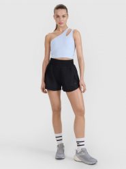 4F Spodenki treningowe szybkoschnące damskie 4F x Anna Lewandowska - czarne L. Czarne spodenki sportowe damskie 4f, l, z elastanu, na fitness i siłownię. Za 129.99 zł.