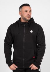 Leon Bluza z kapturem zapinana na suwak - Czarny. Czarne bluzy sportowe męskie GORILLA WEAR, bez wzorów, z bawełny, bez kołnierzyka, bez ramiączek. Za 356.00 zł.
