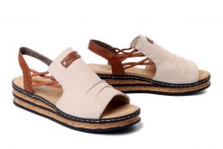 RIEKER 62962-60 beige, sandały damskie. Brązowe sandały damskie Rieker, bez wzorów, bez obcasa. Za 299.90 zł.