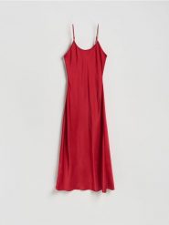 Sukienka maxi na ramiączkach - czerwony. Czerwone sukienki damskie Reserved, na co dzień, l, bez wzorów, z tkaniny, bez kołnierzyka, bez ramiączek, maxi, proste. Za 139.99 zł.