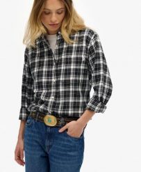 Superdry Koszula boyfriend flanelowa w kratę, oversize. Czarne koszule damskie Superdry., bez wzorów, z bawełny, bez kołnierzyka, bez ramiączek. Za 271.45 zł.