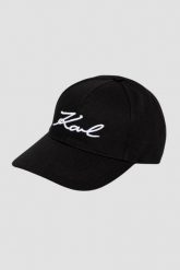 KARL LAGERFELD Czarna czapka damska z daszkiem Signature Cap. Czarne czapki z daszkiem damskie Karl Lagerfeld, z aplikacjami. W wyprzedaży za 171.99 zł.