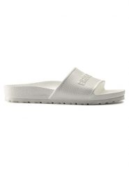 Klapki damskie Birkenstock Barbados. Białe klapki damskie Birkenstock, bez wzorów, z materiału, bez obcasa. Za 149.00 zł.