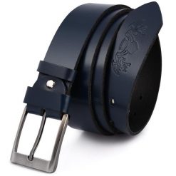 Pasek skórzany BELTIMORE r.120-135 cm E02 granatowy. Niebieskie paski męskie bez wzorów. Za 54.99 zł.