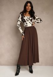 Brązowa Rozkloszowana Spódnica z Bawełny Tussala. Brązowe spódniczki damskie Renee, l, bez wzorów, z bawełny, eleganckie, maxi, oversize. Za 109.99 zł.