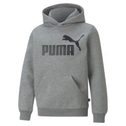 Młodzieżowa bluza z kapturem z dużym logo Essentials PUMA Medium Gray Heather. Szara bluzy z kapturem męskie Puma, na lato, m, z bawełny. Za 153.25 zł.
