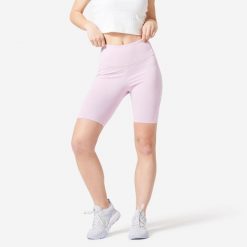 Szorty krótkie fitness damskie Nyamba 520. Czerwone spodenki sportowe damskie DOMYOS, bez wzorów, z bawełny, eleganckie, z podwyższonym stanem. Za 59.99 zł.