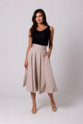 Rozkloszowana spódnica z wysokim stanem i kieszeniami beż. Spódniczki damskie Bewear, na lato, m, bez wzorów, z podwyższonym stanem, midi, rozkloszowane. Za 319.00 zł.