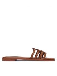 Tommy Hilfiger Klapki Th Script Flat Mule Lth FW0FW09368 Brązowy. Brązowe klapki damskie Tommy Hilfiger, bez wzorów, ze skóry, bez obcasa. Za 409.99 zł.