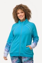 Damskie Bluza dresowa ozdobna lamówka stójka kieszeń kangurka. Niebieskie bluzy bez kaptura damskie Ulla Popken, plus size, z bawełny. Za 349.99 zł.
