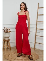 La Compagnie Du Lin Lniany kombinezon w kolorze czerwonym rozmiar: S. Czerwone kombinezony damskie La Compagnie Du Lin, s, bez wzorów, ze lnu, bez kołnierzyka, bez ramiączek. Za 195.99 zł.