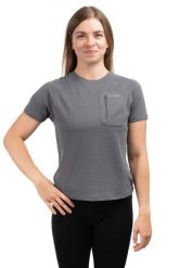 Koszulka trekkingowa damska Pocket Round Neck. Szare bluzki sportowe damskie NATUREHIKE, m, bez wzorów, z bawełny, bez ramiączek. Za 119.99 zł.