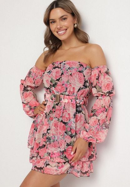 Czarna Wiskozowa Sukienka Hiszpanka z Falbanami i Paskiem w Kwiaty Virmoi. Czarne sukienki damskie Born2be, na co dzień, l, bez wzorów, z wiskozy, bez kołnierzyka, bez ramiączek, proste. Za 99.99 zł.