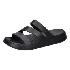 Klapki damskie Crocs Getaway Strappy. Czarne klapki damskie Crocs, bez wzorów, z materiału, bez obcasa. Za 257.00 zł.