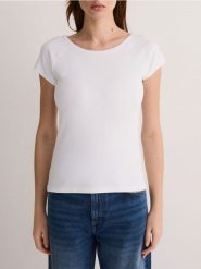 Bawełniany t-shirt - biały. Białe t-shirty damskie Reserved, l, bez wzorów, z bawełny, bez kołnierzyka. W wyprzedaży za 35.99 zł.