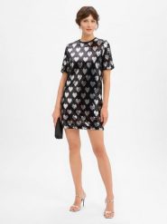 Noisy May Cekinowa sukienka damska - NMWinnie Kobiety srebrny|czarny wzorzysty, XS. Czarne sukienki damskie Noisy may, xs, bez wzorów, bez kołnierzyka, bez ramiączek. Za 249.95 zł.