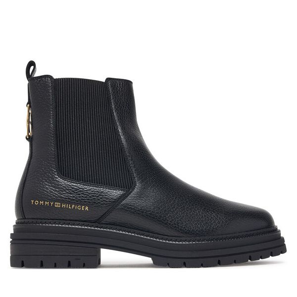 Sztyblety Tommy Hilfiger. Czarne botki damskie Tommy Hilfiger, bez obcasa, na płaskiej podeszwie, bez zapięcia. Za 749.99 zł.