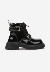 Czarne Botki Workery z Ozdobną Klamerką przy Cholewce Temarise. Czarne buty zimowe męskie Born2be, z jeansu, z okrągłym noskiem, bez zapięcia. Za 84.99 zł.
