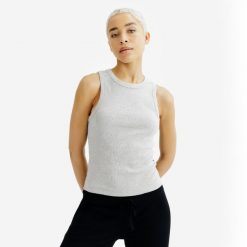 Koszulka bez rękawów damska Elementals. Brązowe bluzki sportowe damskie Decathlon, l, bez wzorów, z bawełny, bez ramiączek. Za 64.99 zł.