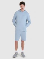 4F Spodenki dresowe męskie - niebieskie S. Niebieskie szorty męskie 4f, bez wzorów, z bawełny, sportowe. Za 79.99 zł.