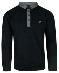 Bluza Męska Czarna, Sweter z Kołnierzykiem na Guziki -BASTION. Czarne bluzy bez kaptura męskie Bastion, m, z bawełny. Za 179.00 zł.