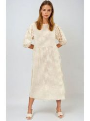 Monki Sukienka w kolorze beżowo-białym rozmiar: XXS. Brązowe sukienki damskie Monki, na co dzień, xxs, bez wzorów, z bawełny, bez kołnierzyka, bez ramiączek, maxi, proste. Za 43.99 zł.