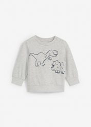 Miękka bluza z bawełny organicznej z motywem dinozaurów. Szare bluzy i bluzki niemowlęce bonprix, bez wzorów, z bawełny, bez ramiączek, bez kaptura. Za 39.99 zł.