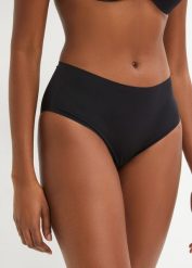 Figi panty Feel Comfort bezszwowe (3 pary). Czarne figi damskie bonprix, bez wzorów. Za 84.99 zł.