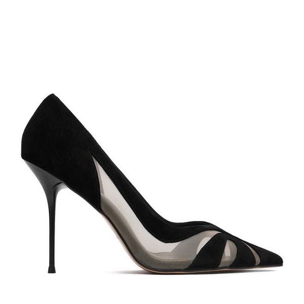 Szpilki Eva Minge. Czarne szpilki Eva Minge, bez wzorów, bez obcasa. Za 429.99 zł.