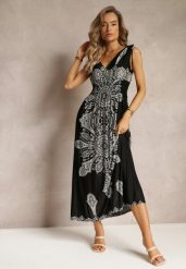 Czarna Długa Sukienka z Wzorem Boho Sznurkami na Ramionach i Gumką w Pasie Hideni. Czarne sukienki damskie Renee, l, bez wzorów, boho, bez kołnierzyka, bez ramiączek, maxi. W wyprzedaży za 52.49 zł.