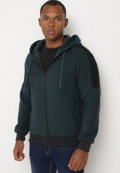 Ciemnozielona Bluza Rozpinana z Bawełną i Kapturem Sinavelle. Zielone bluzy z kapturem męskie Born2be, l, z bawełny. Za 89.99 zł.