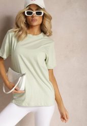 Jasnozielona Bawełniana Koszulka z Krótkim Rękawem Anemila. Zielone bluzki damskie Renee, s, bez wzorów, z bawełny, bez kołnierzyka. Za 14.99 zł.
