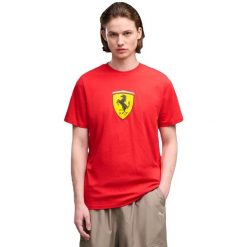 Męskie T-shirt Puma Ferrari Colored Shield Tee. Czerwone t-shirty męskie Puma, m, bez wzorów, z bawełny, bez kołnierzyka. Za 197.00 zł.