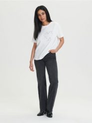 Koszulka bawełniana - biały. Białe t-shirty damskie Sinsay, l, bez wzorów, z bawełny, bez kołnierzyka. Za 29.99 zł.