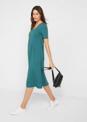 Sukienka bawełniana z dżerseju, midi. Czarne sukienki damskie bonprix, bez wzorów, z bawełny, bez kołnierzyka, bez ramiączek, midi. Za 84.99 zł.