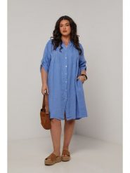 Curvy Lady Lniana sukienka w kolorze niebieskim rozmiar: 40/42. Niebieskie sukienki damskie Curvy Lady, bez wzorów, ze lnu, klasyczne, bez kołnierzyka, bez ramiączek, midi. Za 162.87 zł.
