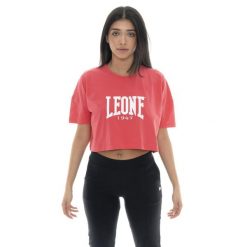 Koszulka z bawełna na co dzień na siłownię. Niebieskie t-shirty damskie LEONE 1947 APPAREL, bez wzorów, z bawełny, bez kołnierzyka. W wyprzedaży za 44.86 zł.
