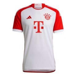 Koszulka domowa Bayern Munich 2023/24. Białe t-shirty sportowe męskie Adidas, z poliesteru, bez ramiączek, do piłki nożnej. Za 349.00 zł.