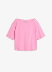 T-shirt z bawełny organicznej o strukturze waflowej. Czerwone t-shirty damskie bonprix, bez wzorów, z bawełny, bez kołnierzyka. Za 67.99 zł.