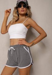 Ciemnoszare Szorty Dresowe z Dodatkiem Bawełny High Waist Wykończone Lamówką Mivorina. Szare spodenki sportowe damskie Renee, bez wzorów, z bawełny, eleganckie, z podwyższonym stanem. Za 29.99 zł.