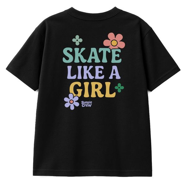 Koszulka dziecięca Skate Like a Girl – streetwear girls (czarna). Czarne koszulki dziewczęce Bumpie Crew, l, bez wzorów, z bawełny, bez ramiączek. Za 79.00 zł.