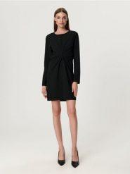 Sukienka mini - czarny. Czarne sukienki damskie Sinsay, l, bez wzorów, ze skóry, eleganckie, bez kołnierzyka, bez ramiączek, mini. Za 49.99 zł.
