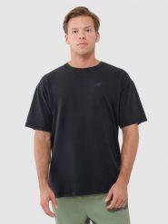 4F T-shirt oversize gładki męski - czarny L. Czarne t-shirty męskie 4f, l, z aplikacjami, z bawełny, bez kołnierzyka. W wyprzedaży za 49.99 zł.