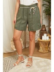 Lin Passion Lniane szorty w kolorze khaki rozmiar: 38/40. Brązowe szorty damskie Lin Passion, bez wzorów, ze lnu, klasyczne, z podwyższonym stanem. Za 113.99 zł.