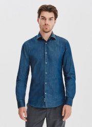 PAKO LORENTE - Niebieska koszula jeansowa. Niebieskie koszule męskie Pako Lorente, l, bez wzorów, z bawełny, bez kołnierzyka, bez ramiączek. Za 149.99 zł.